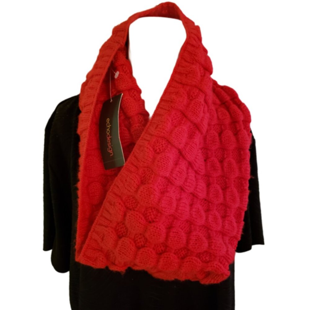 NWT Echo Red Infinity Scarf • Knit Winter Pattern Neck Warmer Holiday Stretchy